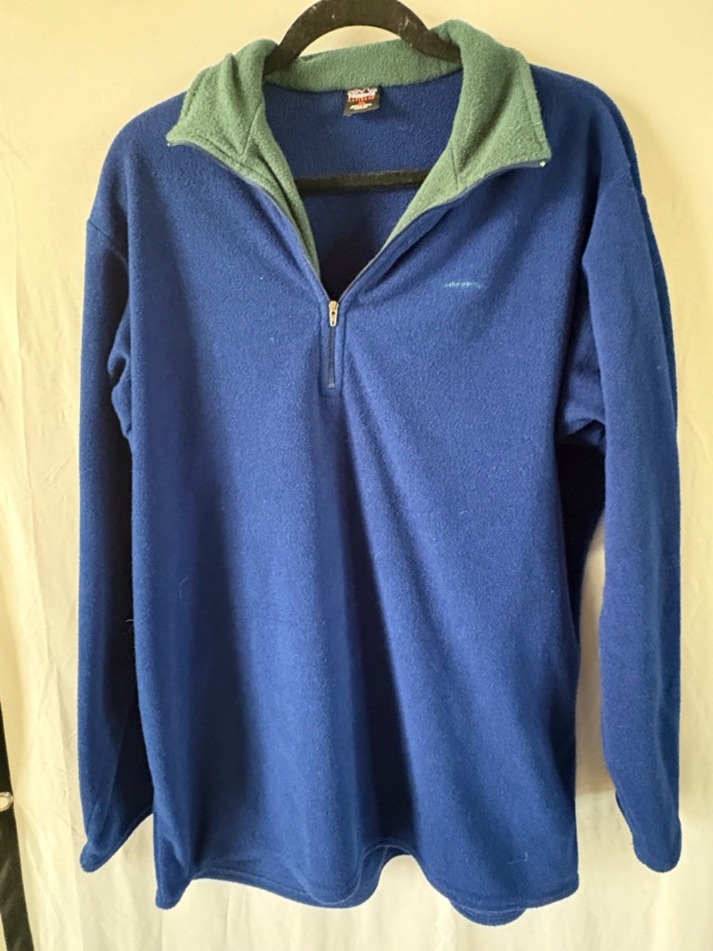 Patagonia Men's Blue Quarter-Zip Fleece with Green Collar